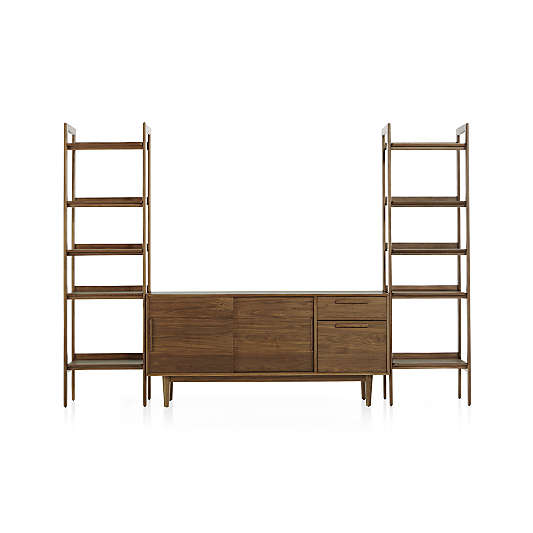 Tate Walnut 64.5" Storage Media Console with 2 Narrow Bookcases