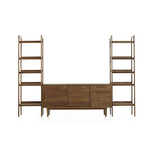 Tate 108.5" Walnut Storage Media Console and Bookshelf Set