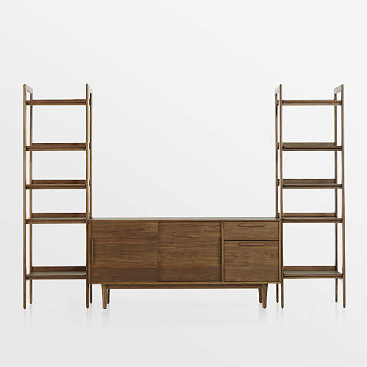 Tate 108.5" Walnut Storage Media Console and Bookshelf Set