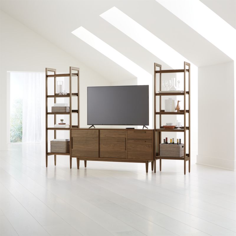 Tate Walnut 64.5" Storage Media Console with 2 Bookcases