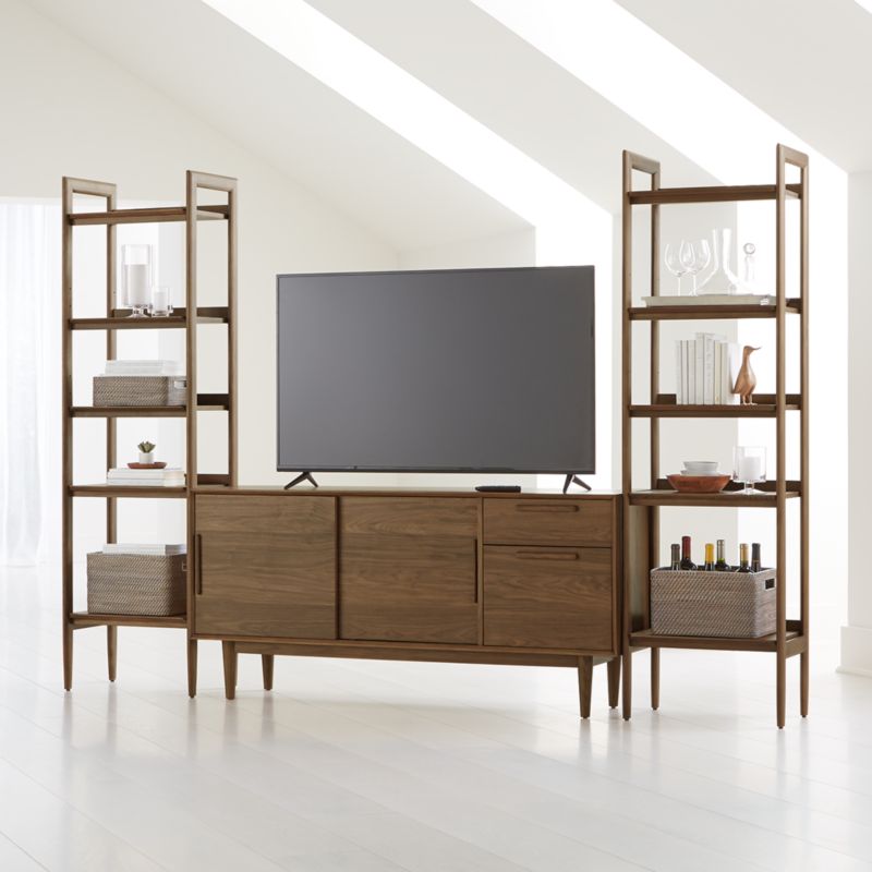 Tate Walnut 64.5" Storage Media Console with 2 Bookcases