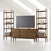 Tate 108.5" Walnut Storage Media Console and Bookshelf Set
