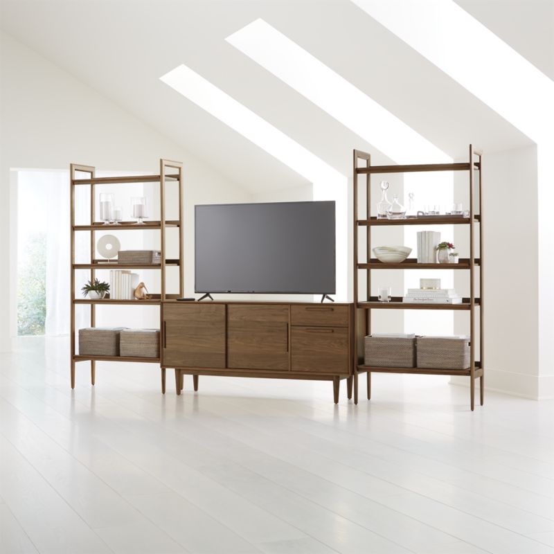 Tate Walnut 64.5" Storage Media Console with 2 Wide Bookcases - image 3 of 7