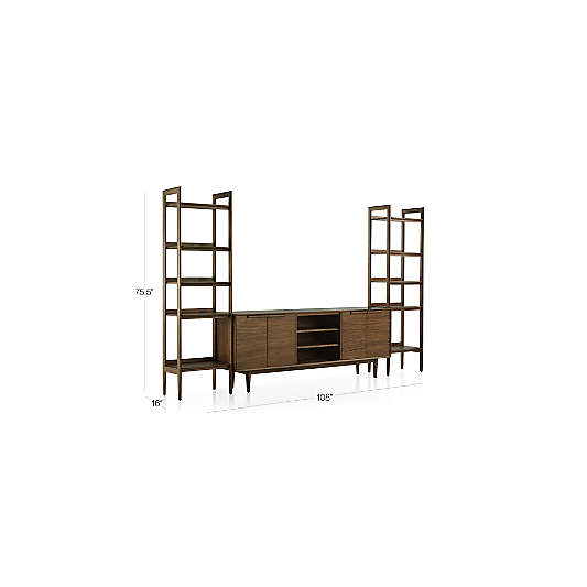 Tate 64.5" Black Wood Media Console with 2 Narrow Bookcases