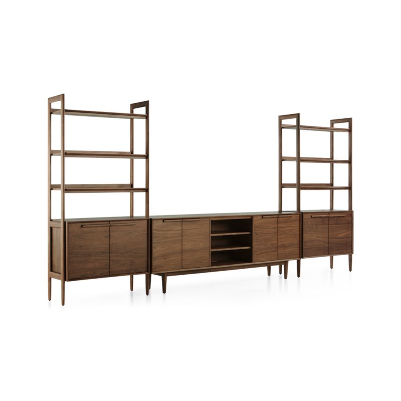 Tate Walnut 80" Storage Media Console with 2 Bookcase Cabinets