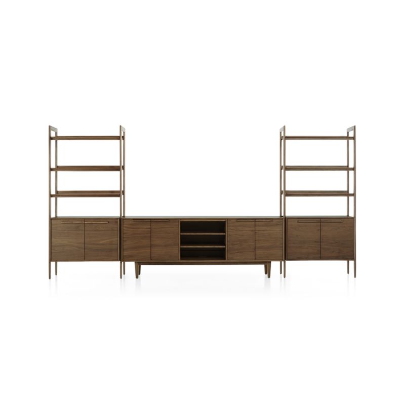 Tate Walnut 80" Storage Media Console with 2 Bookcase Cabinets