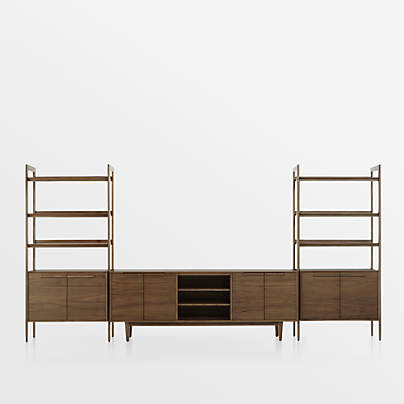 Tate 152" Walnut Storage Media Console and Bookcase Set