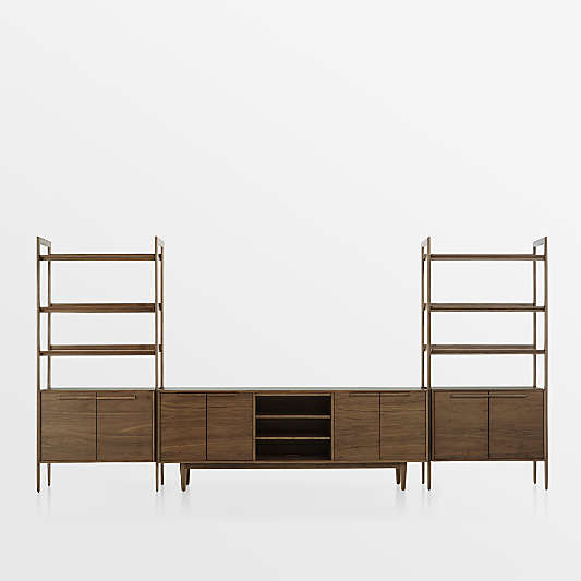 Tate 152" Walnut Storage Media Console and Bookcase Set