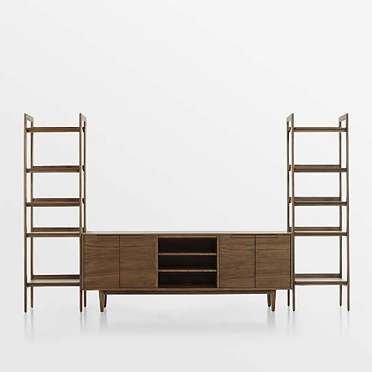 Tate 124" Walnut Storage Media Console and Bookshelf Set