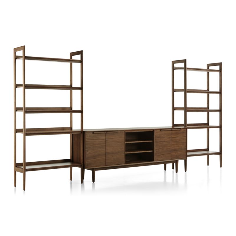 Tate Walnut 80" Storage Media Console with 2 Wide Bookcases
