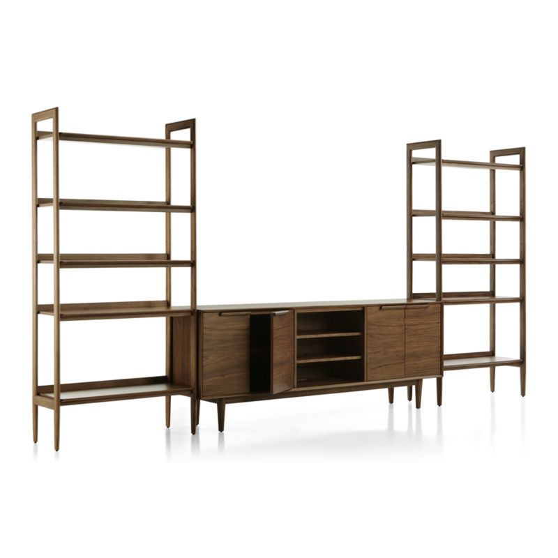 Tate Walnut 80" Storage Media Console with 2 Wide Bookcases