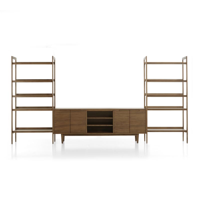 Tate Walnut 80" Storage Media Console with 2 Wide Bookcases