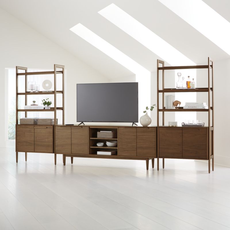 Tate Walnut 80 Media Console With 2, Tv Stands With Matching Bookcases