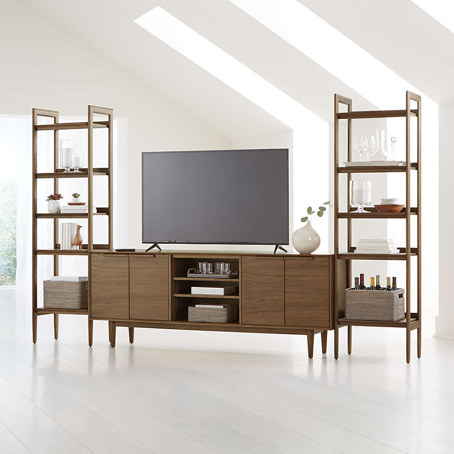 Tate Walnut 80" Media Console/TV Stand with Storage & 2 Bookcases