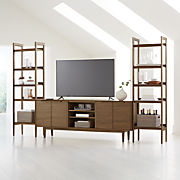 Tate 124" Walnut Storage Media Console and Bookshelf Set