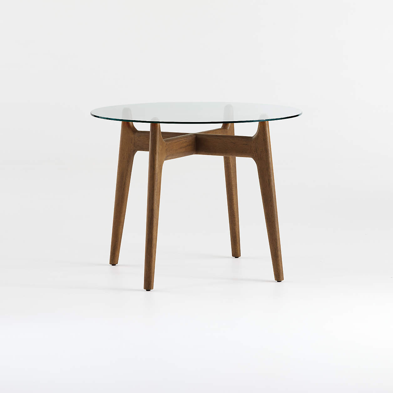 Tate 38 Round Dining Table With Glass Top And Walnut Base 