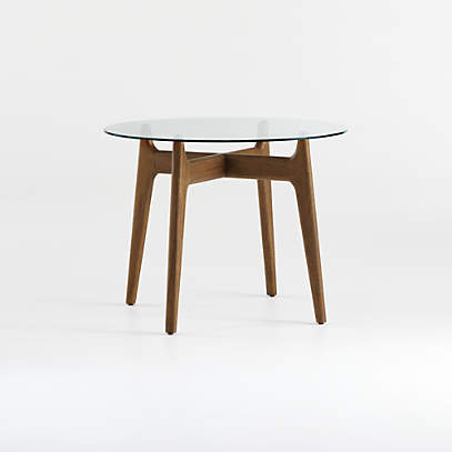 Tate 38 Round Dining Table With Glass Top And Walnut Base Reviews Crate Barrel Tate 38 Round Dining Table With Glass, White Glass Round Dining Table