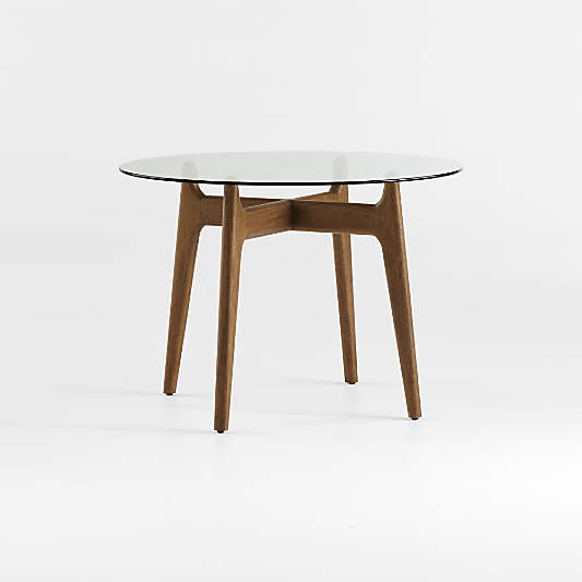 Tate 42" Round Dining Table with Glass Top and Walnut Base