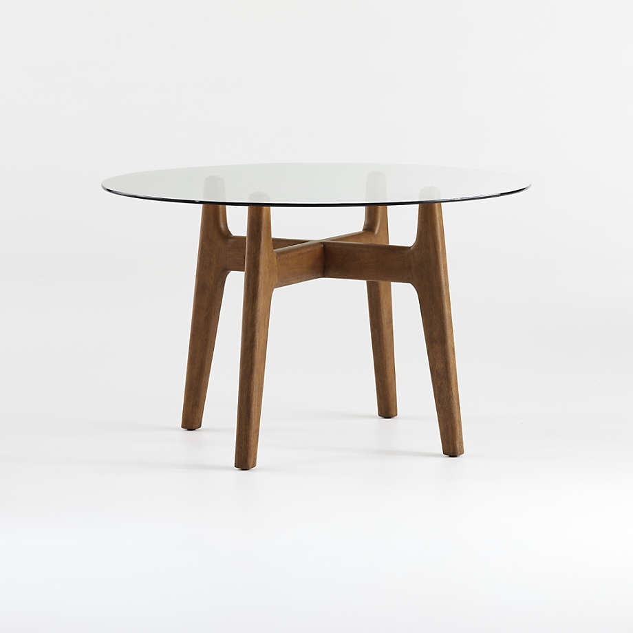 Tate 48 Round Dining Table With Glass, Round Dining Table Glass Top Wood Base