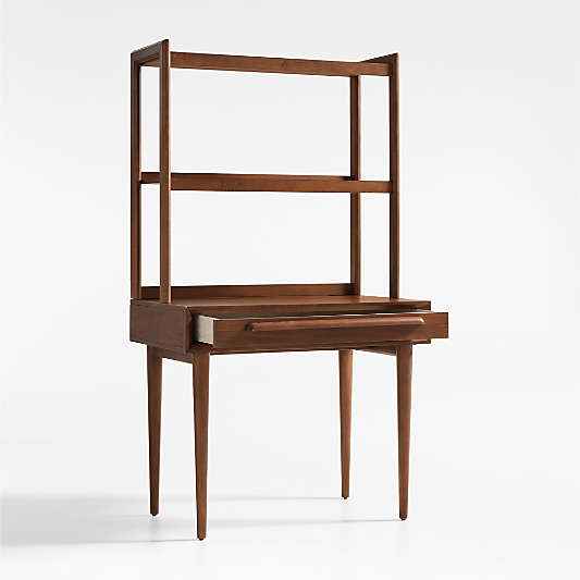 Tatum Walnut Wood Kids Desk with Drawer and Hutch