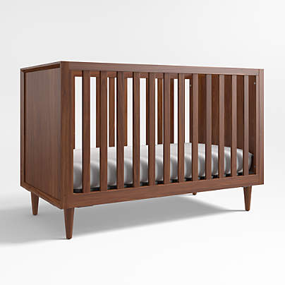 Tatum Walnut Mid-Century Wood Convertible Baby Crib