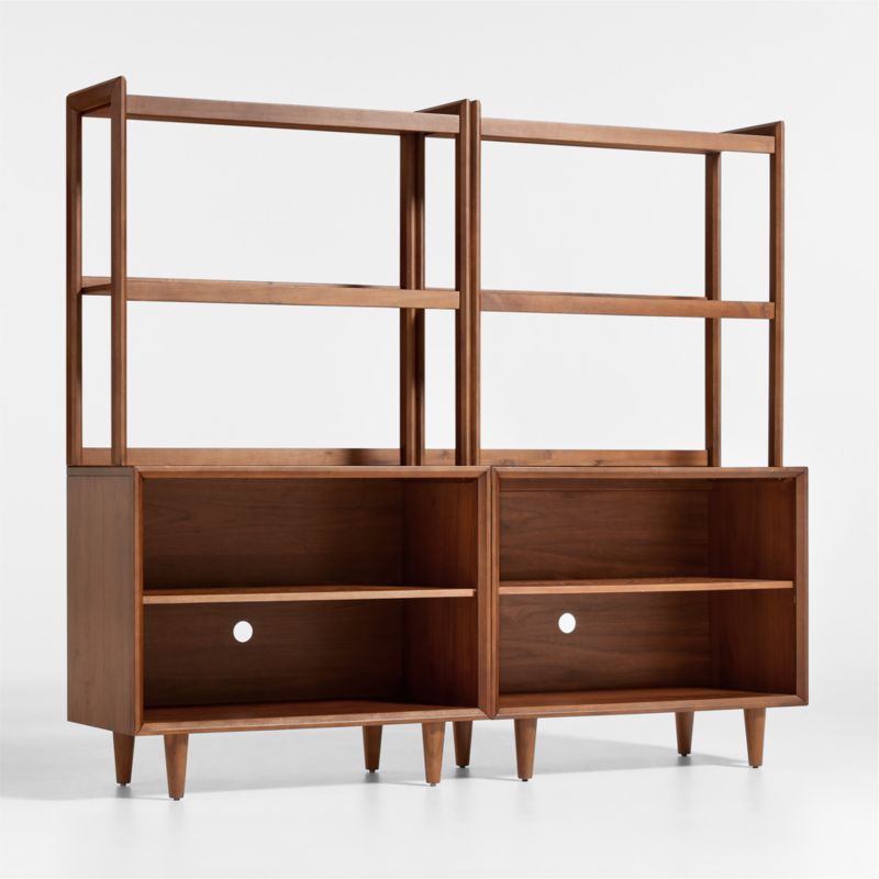 Tatum Set of 2 Modular Walnut Wood Kids Open Bookcases with Hutches - image 3 of 7