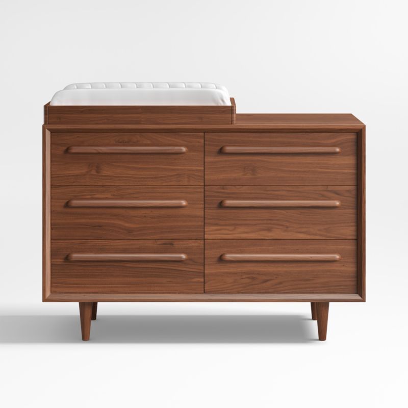 Tatum Walnut Mid-Century Kids Wood Wide Dresser and Changer Table Topper - image 0 of 11