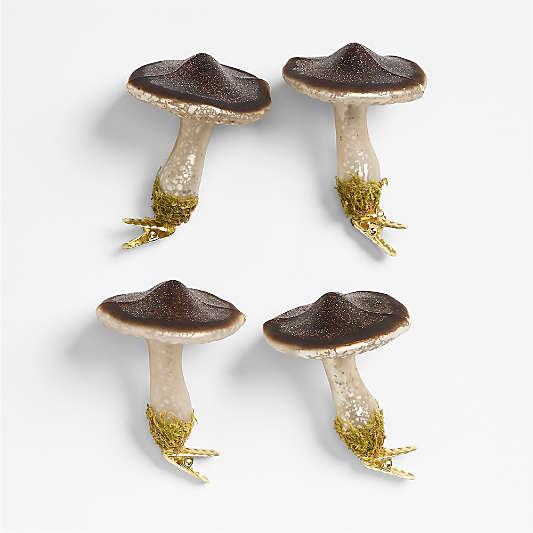 Taupe Glass Mushroom Christmas Tree Ornament, Set of 4