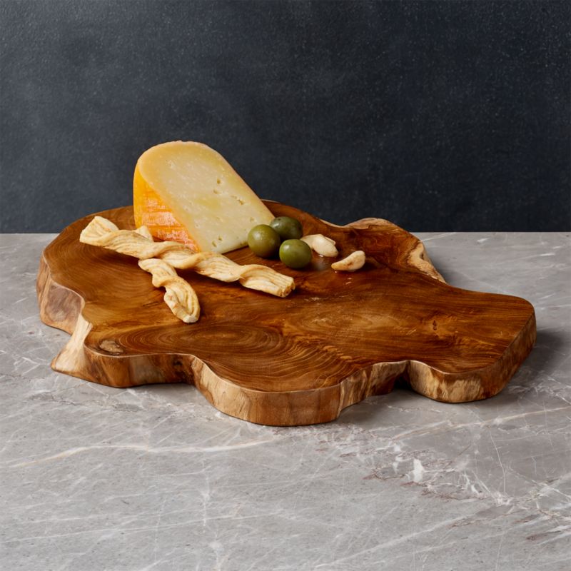 Teak Root Wedge Wood Serving Board Cheese Board Platter + Reviews | Crate & Barrel
