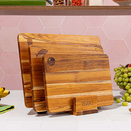 Teakhaus Essential Set of 3 Cutting Boards with Stand
