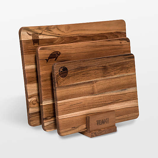 Teakhaus Essential Set of 3 Cutting Boards with Stand