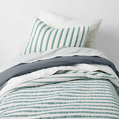 Teal Striped Waffle Weave Organic Cotton Kids Quilt