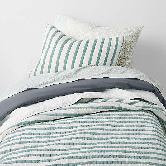 Teal Striped Waffle Weave Organic Cotton Kids Twin Quilt