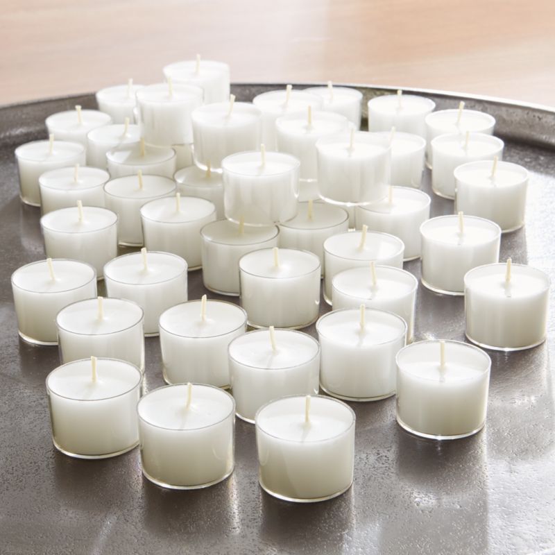 White Clear-Cupped 8-Hour Tealights, Set of 50 + Reviews | Crate & Barrel