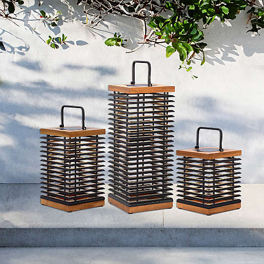 Tekura Black and Teak LED Solar Outdoor Lantern 14"