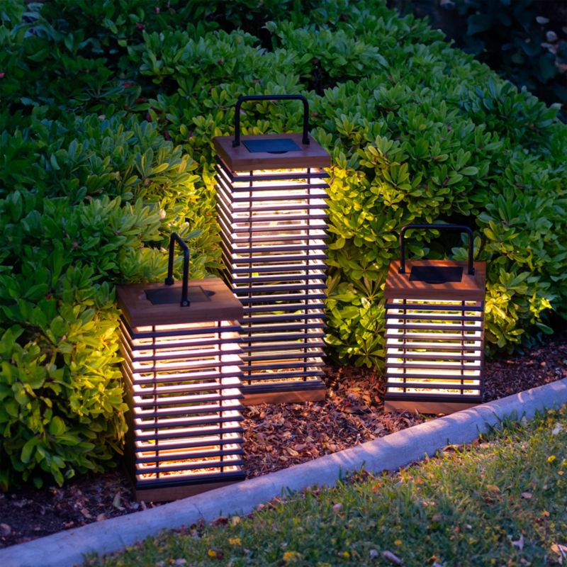 Tekura Black and Teak LED Solar Outdoor Lantern 26" - image 1 of 4