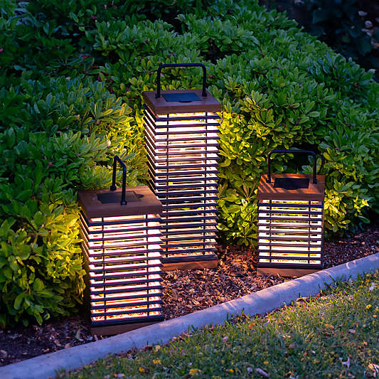 Tekura Black and Teak LED Solar Outdoor Lantern 14"