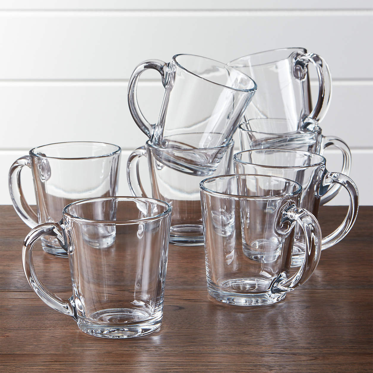 Crate and Barrel Moderno Clear Glass Coffee Mug, Set of 8