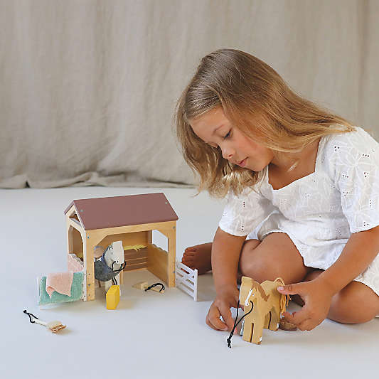 Tender Leaf Wooden Horse Stables Kids Play Set