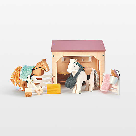 Tender Leaf Wooden Horse Stables Kids Play Set