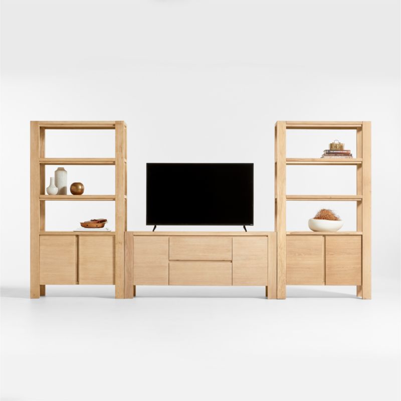 Terra 68" Natural Oak Wood Storage Media Console with 2 Bookcases - image 4 of 16