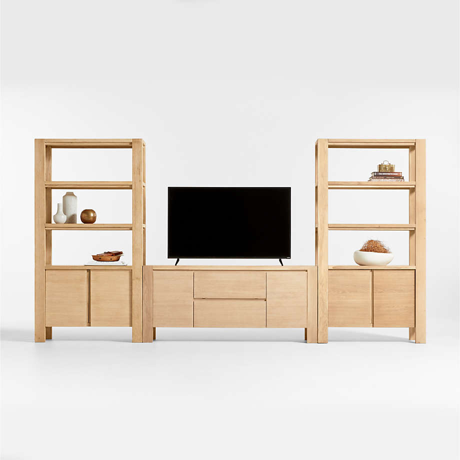 Terra 68 Natural Oak Wood Storage Media Console with 2 Bookcases