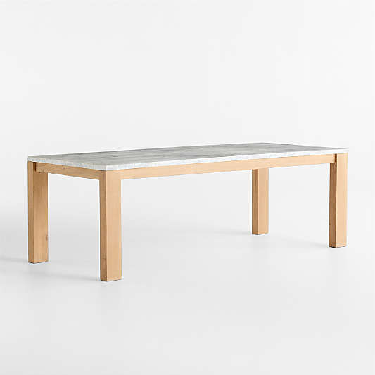 Terra 90" Carrara Marble and Natural White Oak Solid Wood Dining Table