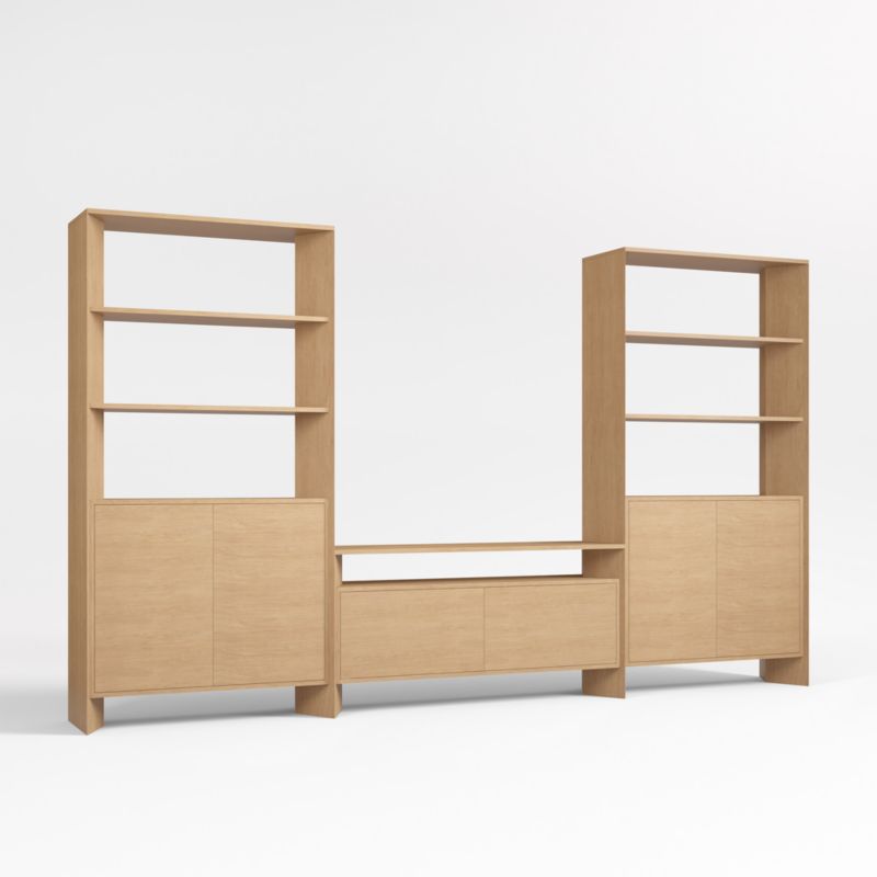 Terrazza 52" Natural Solid Oak Wood Storage Media Console with 2 Storage Bookcases - image 3 of 4