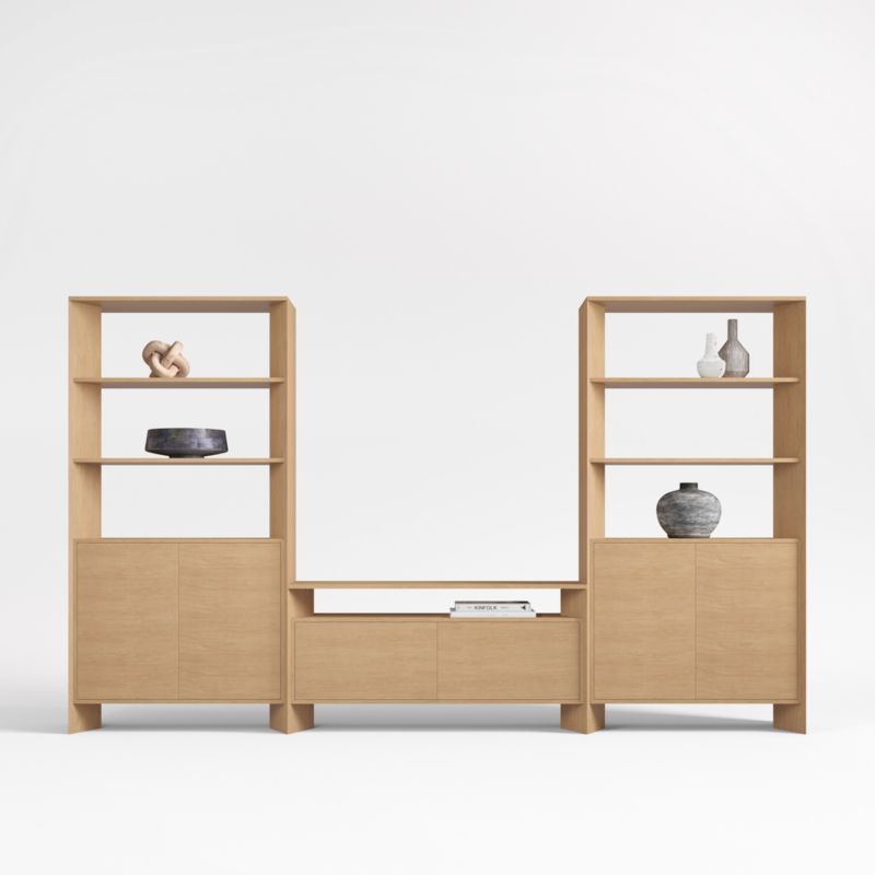 Terrazza 52" Natural Solid Oak Wood Storage Media Console with 2 Storage Bookcases - image 0 of 4