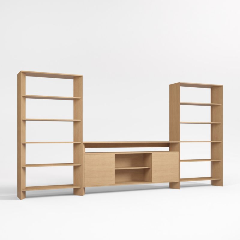 Terrazza 72" Natural Solid Oak Wood Storage Media Console with 2 Open Bookcases - image 3 of 4