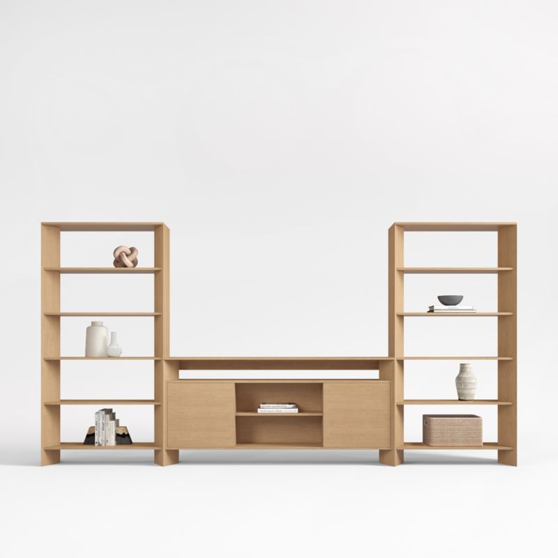 Terrazza 72" Natural Solid Oak Wood Storage Media Console with 2 Open Bookcases - image 0 of 4