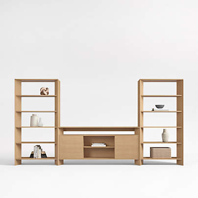 Terrazza 148" Natural Solid Oak Wood Storage Media Console Set