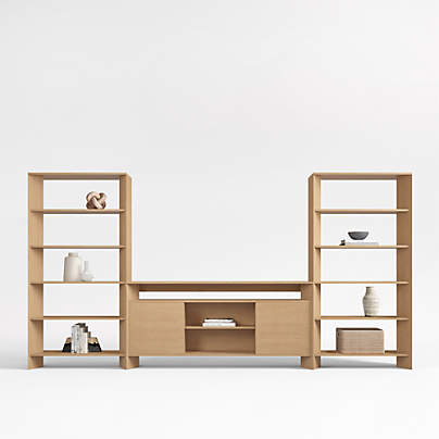 Terrazza 148" Natural Solid Oak Wood Storage Media Console Set
