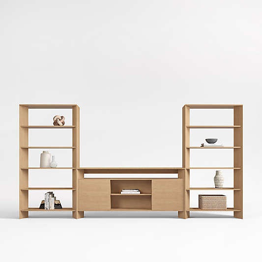 Terrazza 148" Natural Solid Oak Wood Storage Media Console Set